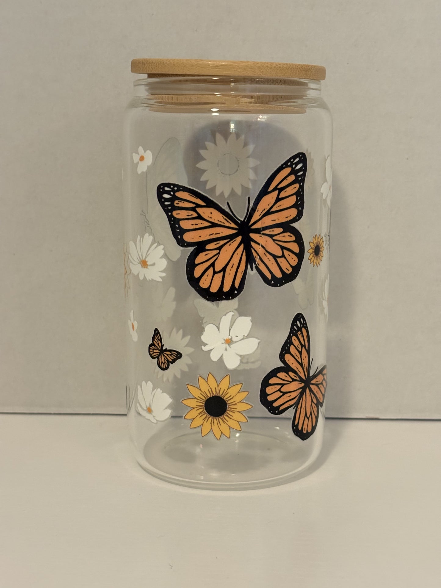 16 oz. Butterflies and Flowers Glass